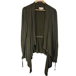 KNOX ROSE Green Waterfall Drape Front Crochet Cardigan Size M Top Boho Hippie